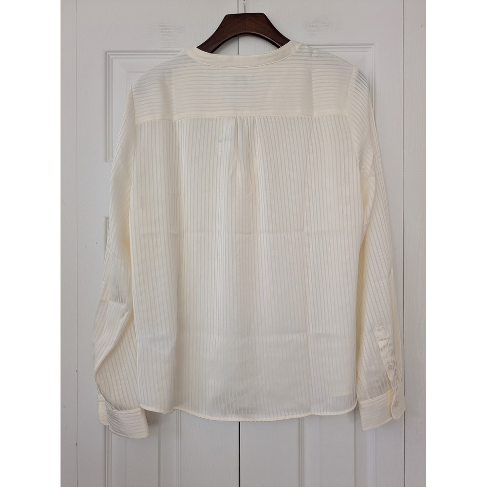 J. Crew Shadow Striped Long Sleeve Popover Placket Blouse Size M Ivory NWT CE534 - Picture 3 of 6
